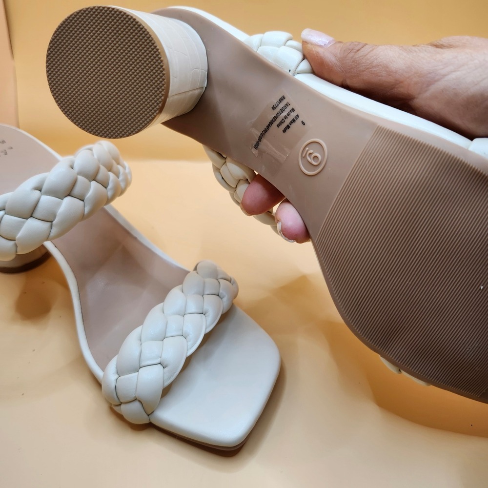 A New Day‎ Heeled Sandals Braided Straps Block Heel Square Toe Off White Size 9 - Picture 6 of 7